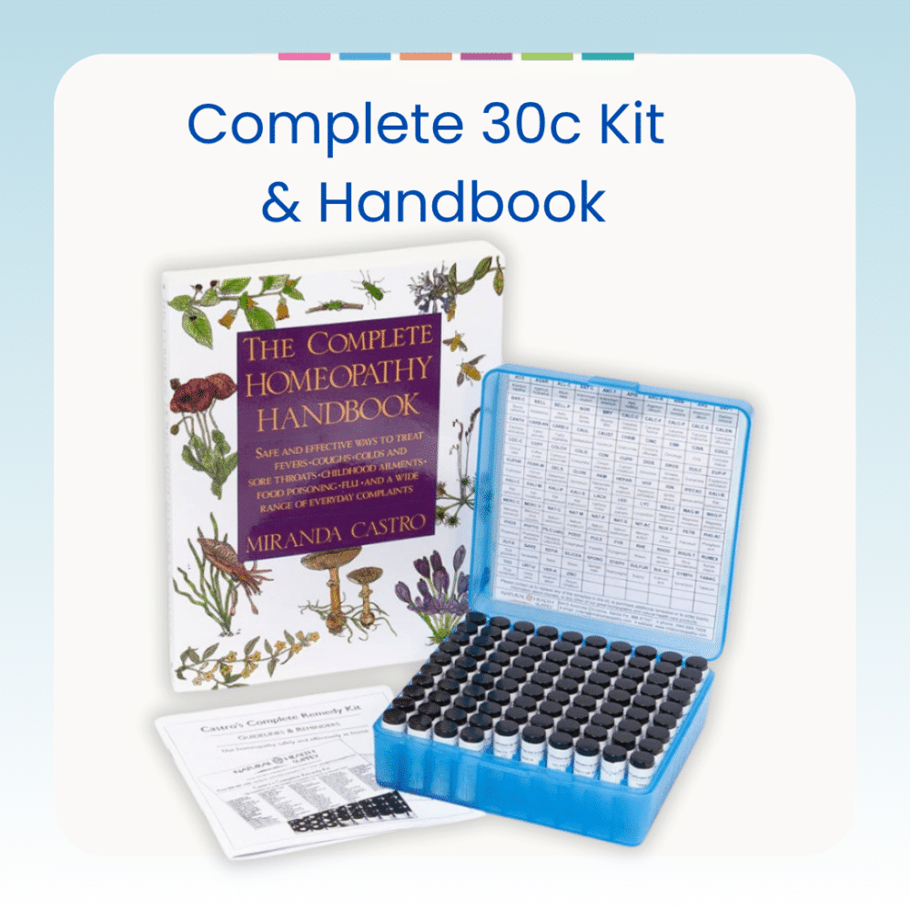30c Homeopathy Kit and Complete Homeopathy Handbook by Miranda Castro Happy Healthy Teething with Homeopathy